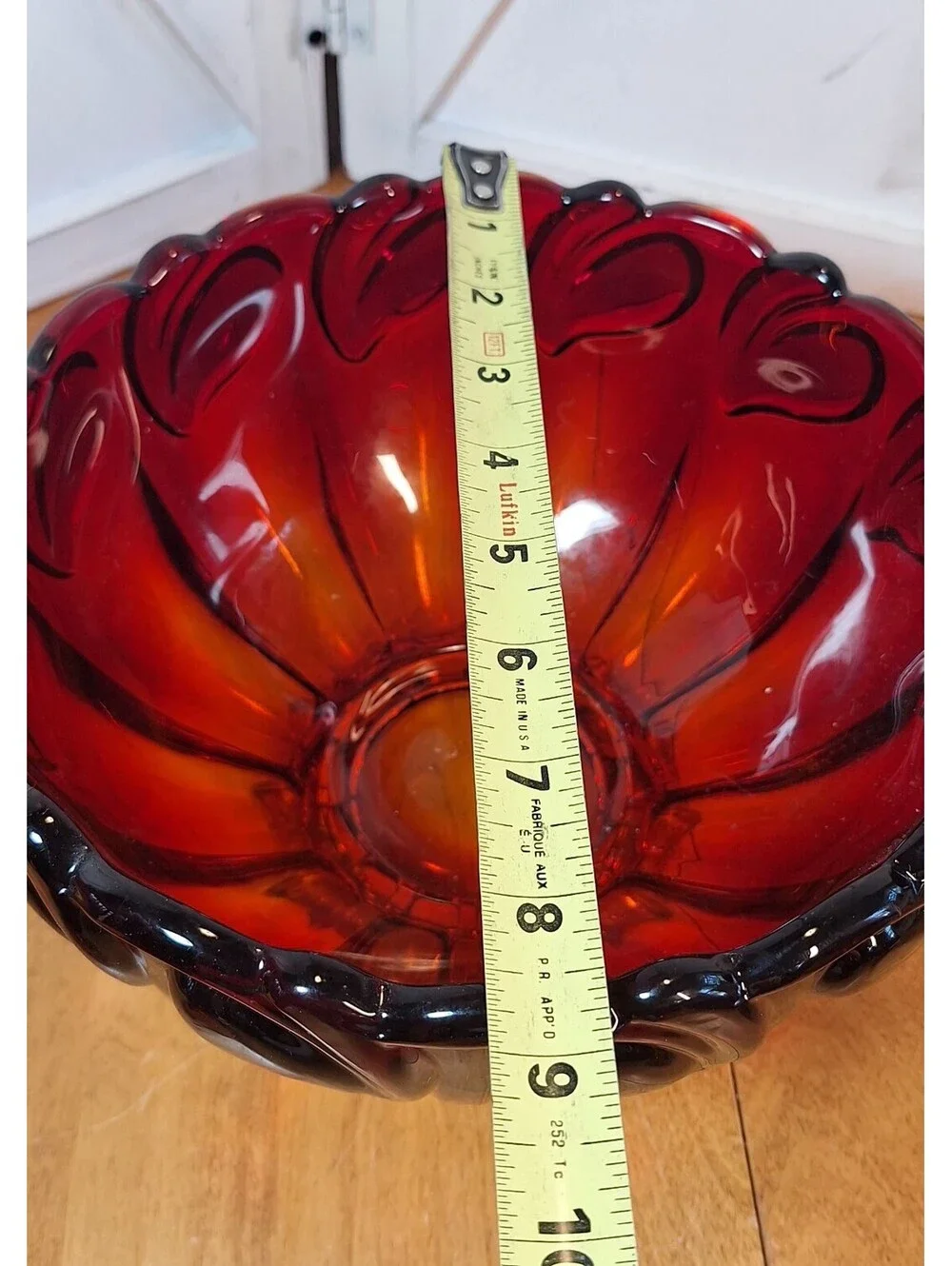 Indiana Glass Tiara Sunset Deep Red Calla Lily Leaf Footed Amberina Bowl 5”T 9”W